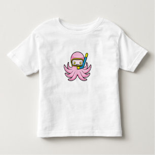 Camiseta Infantil Octopus em mergulho com Snorkel e óculos de nataçã