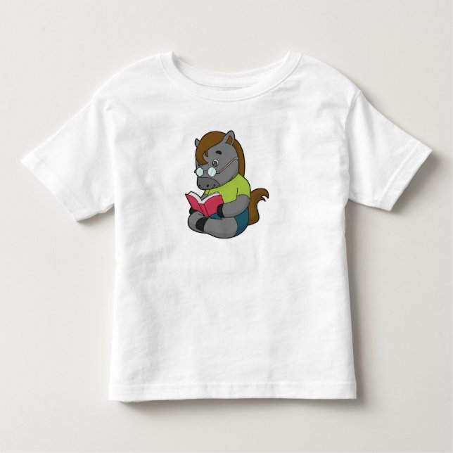 Camiseta Infantil Óculos de Livro de Nerd de Cavalo (Frente)