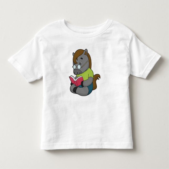 Camiseta Infantil Óculos de Livro Nerd de Cavalo (Frente)