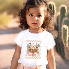 Camiseta Infantil Olá Abóbora Halloween Retro Ocidental Rosa