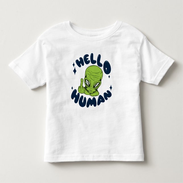 Camiseta Infantil Olá, Alienígena engraçada humana (Frente)