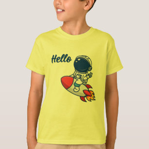 Camiseta Infantil "Olá" Astronauta Fofo Pilotando