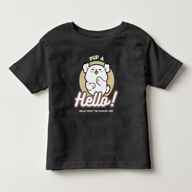 Camiseta Infantil Olá do Lado Barrado - Design de Cachorro Bonito (Frente)