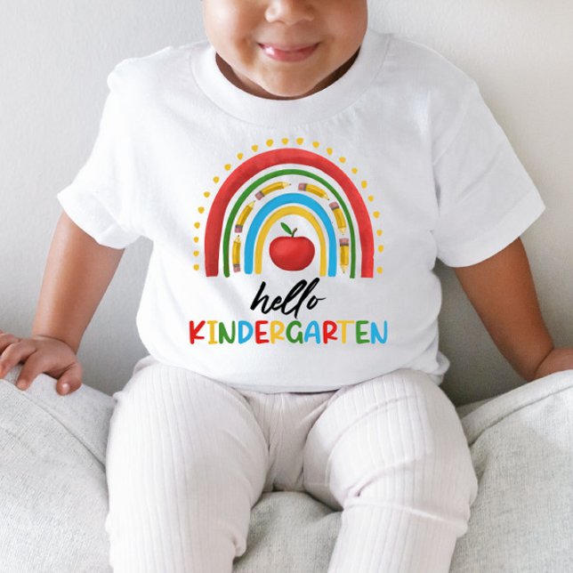 Camiseta Infantil Olá Escola Maternal Arco-Íris Volta às Aulas (Criador carregado)