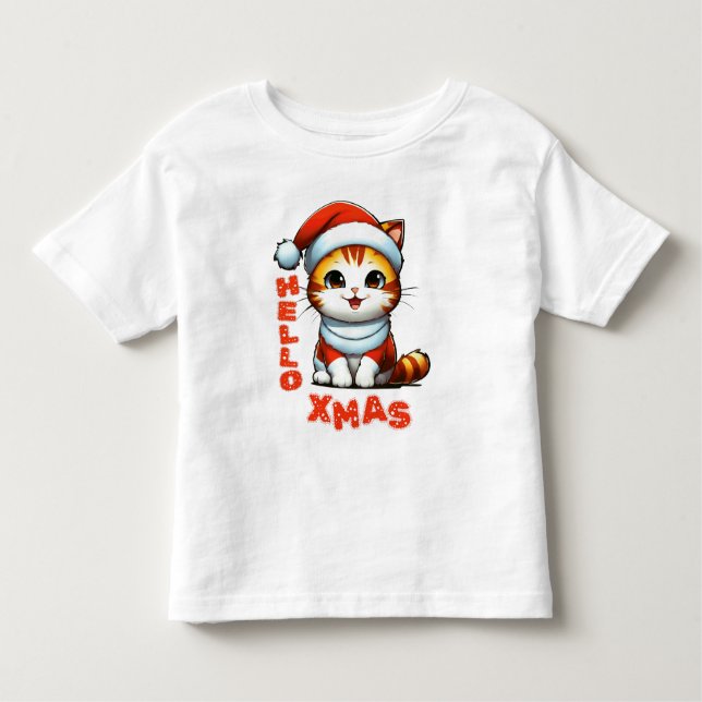 Camiseta Infantil Olá, Natal - Gato de Natal bonito numa fantasia de (Frente)