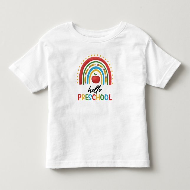 Camiseta Infantil Olá Pré Escola Chuveiro de Cores Volta às Aulas (Frente)