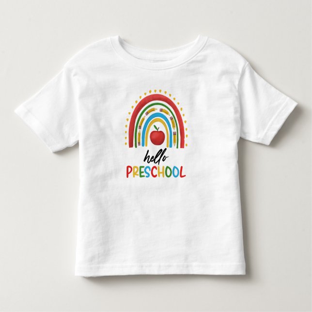 Camiseta Infantil Olá Pré-Escolar, Arco-Íris Pré-Escolar De Volta À  (Frente)