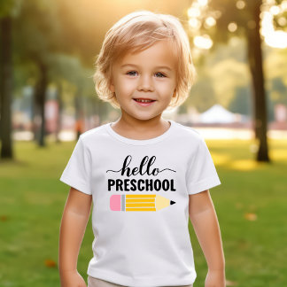 Camiseta Infantil Olá Primeiro Dia Pré-Escola Lápis