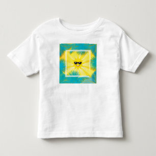 Camiseta Infantil Olá! verão! Quadro tropical da palma do smiley