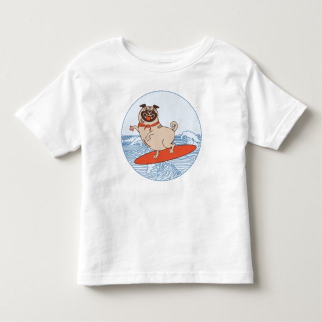 Camiseta Infantil Onda montando cachorro feliz no surfboard (Frente)