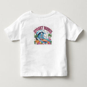 Camiseta Infantil Ondas Assustadoras Halloween Esqueleto Surfando Tr