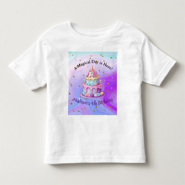 Camiseta Infantil Ontem de Bolo Roxo Azul Unicorn (Frente)