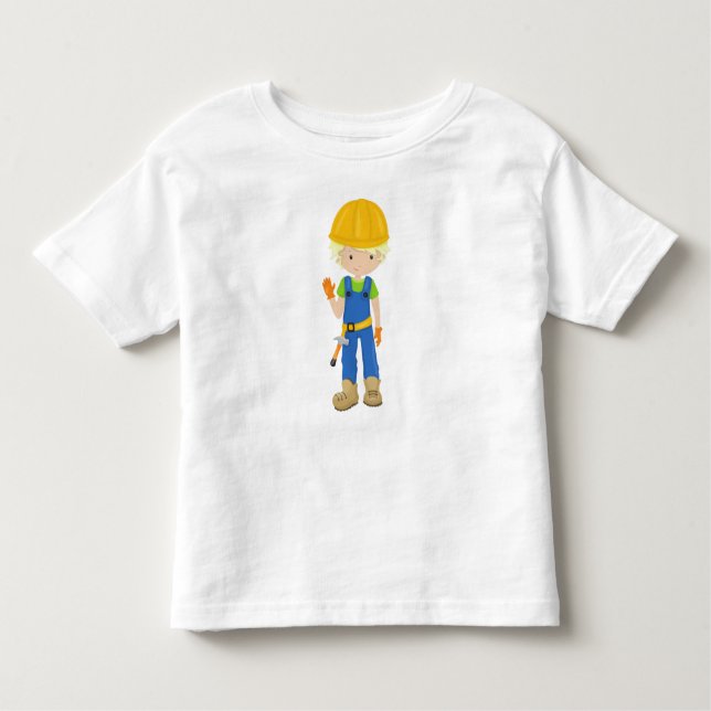 Camiseta Infantil Operário, Cabelo Loiro, Rapaz Bonito, Martelo (Frente)