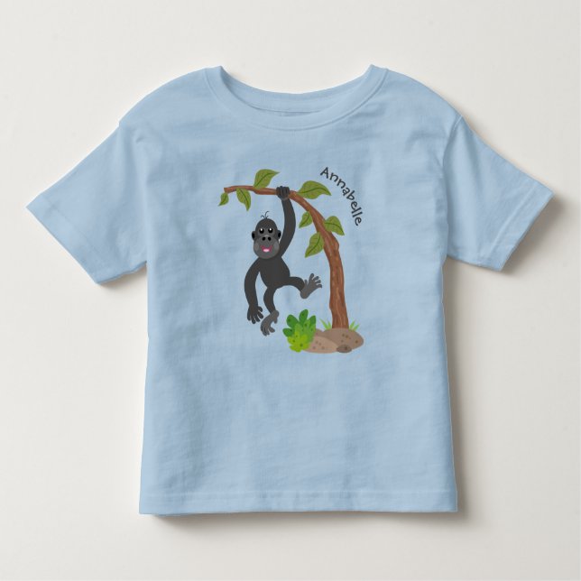 Camiseta Infantil Óptica de desenho animado de gorila de bebê feliz (Frente)