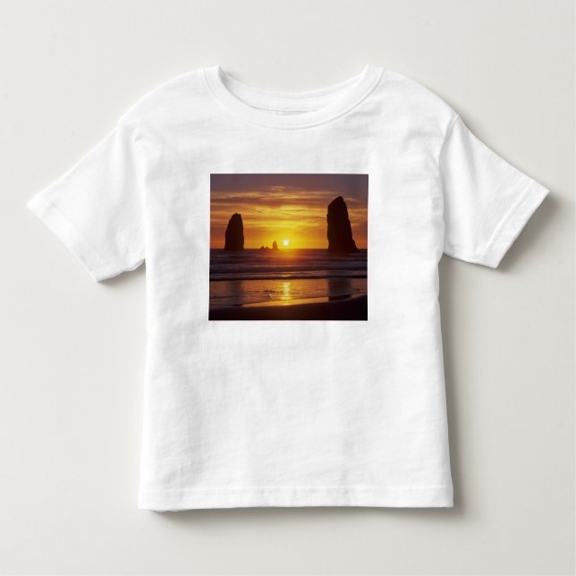 Camiseta Infantil OR, Oregon Coast, Cannon Beach, Sastacks às 2 (Frente)