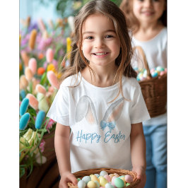 Camiseta Infantil Orelhas de Coelho de Páscoa em Aquarela com Laço A