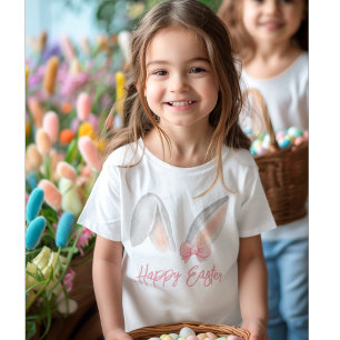 Camiseta Infantil Orelhas de Coelho de Páscoa em Aquarela com Laço R