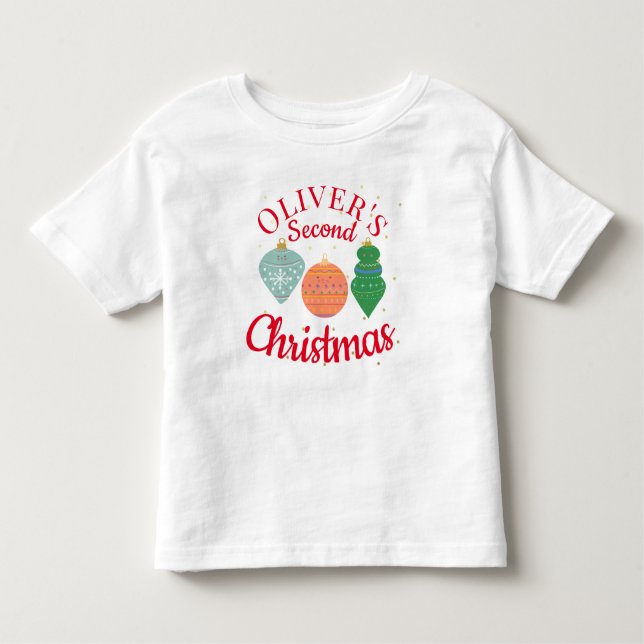 Camiseta Infantil Ornamento Kawaii Cute Personalizado Segundo Natal (Frente)