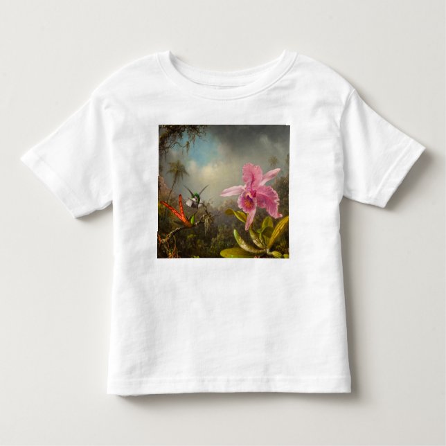 Camiseta Infantil Orquídea com dois beija-flores (Frente)