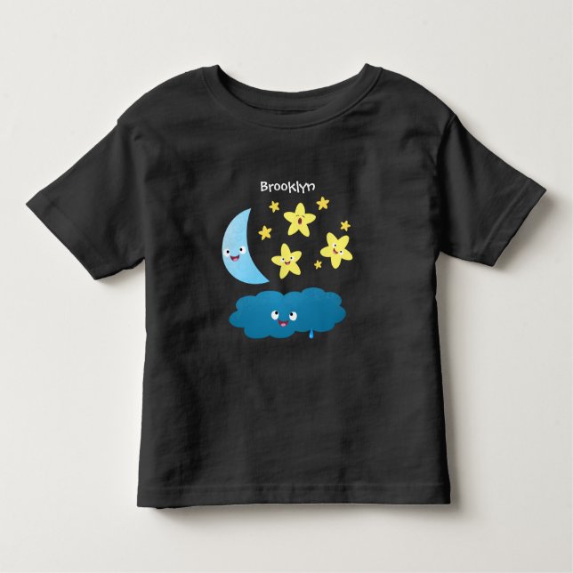 Camiseta Infantil Ótimas estrelas cantoras, lua e desenhos em nuvem (Frente)