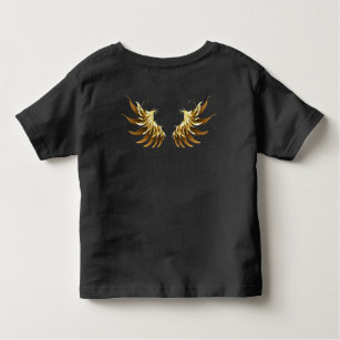 Camiseta Infantil Ouro Angel Wings sobre fundo preto
