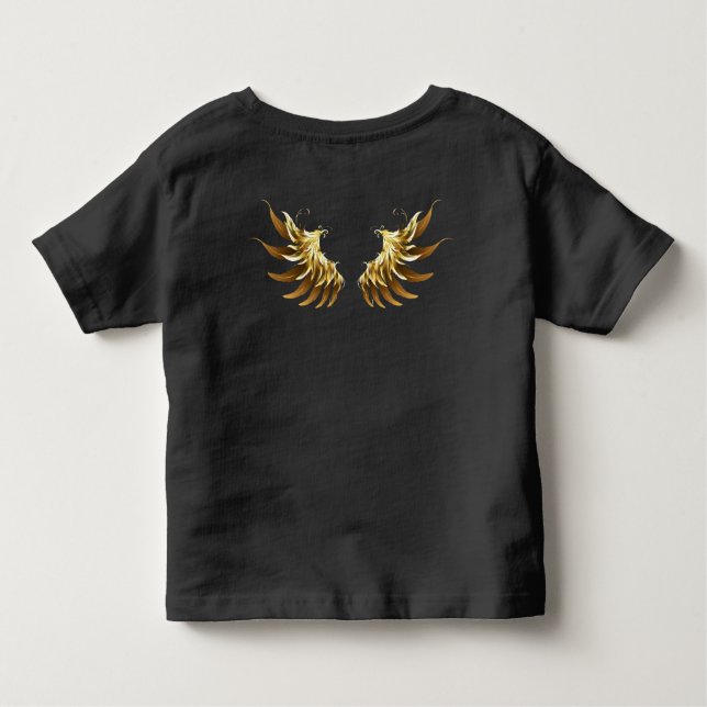 Camiseta Infantil Ouro Angel Wings sobre fundo preto (Verso)