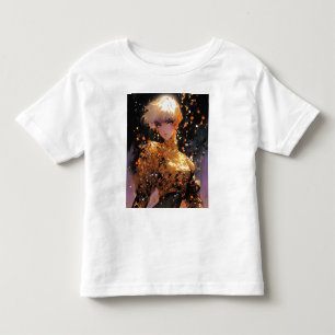Camiseta Infantil Ouro Fiery Fantasy Anime Girl