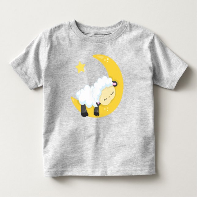 Camiseta Infantil Ovelhas Bonitas, Ovelhas Dormindo, Lua, Estrelas,  (Frente)