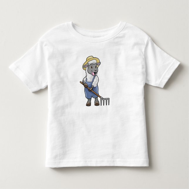 Camiseta Infantil Ovelhas como fazendeiros com Rake & Hat (Frente)