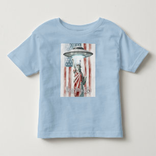 Camiseta Infantil OVNI 4 de julho Estátua da Liberdade Engraçada Art