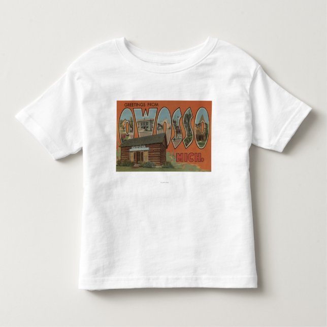 Camiseta Infantil Owosso, Michigan - grandes cenas da letra (Frente)
