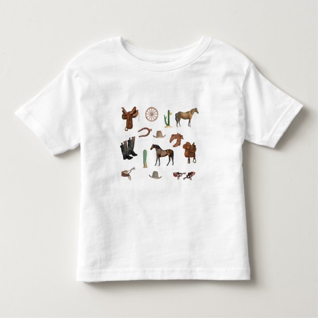Camiseta Infantil Padrão Country Cowboy Cowgirl Rodeio (Frente)
