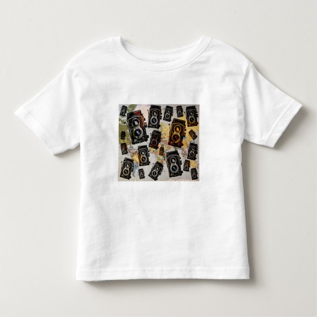 Camiseta Infantil Padrão da câmera de viagens vintage (Frente)