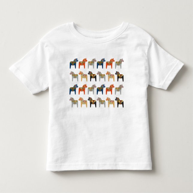 Camiseta Infantil Padrão de Arte Folclórica Sueca Dala Horse (Frente)