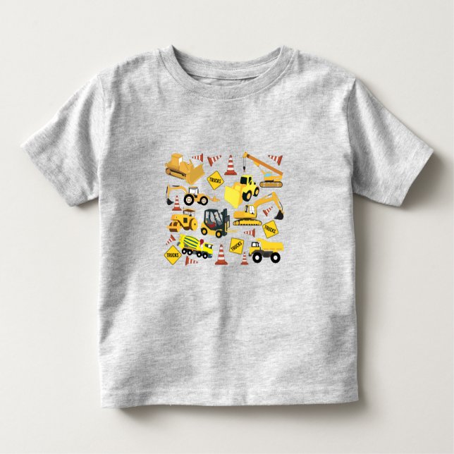 Camiseta Infantil Padrão de Caminhões de Construção (Frente)