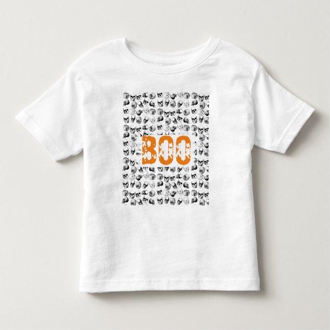 Camiseta Infantil Padrão de Caveira de Bolinho Laranja Halloween Spo (Frente)