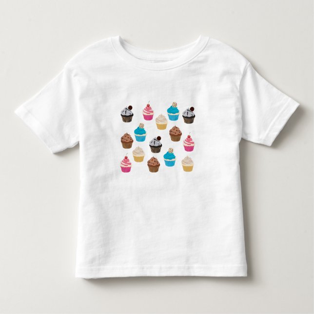 Camiseta Infantil Padrão de Cupcakes Cute Coloridos (Frente)