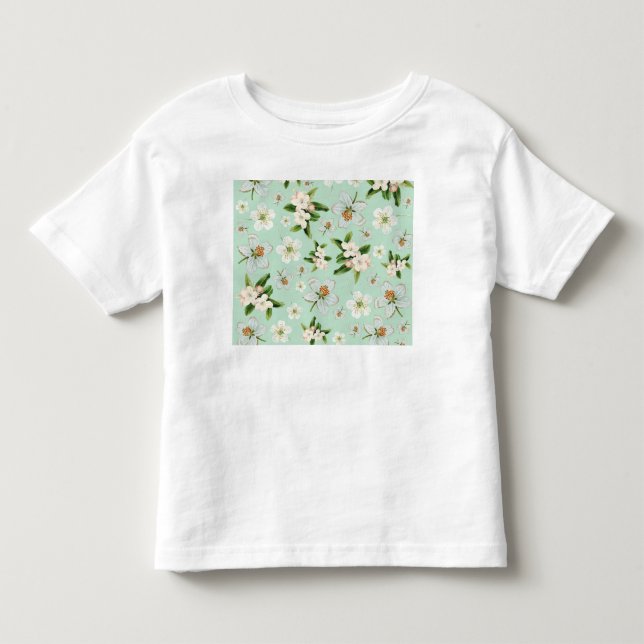 Camiseta Infantil Padrão de Flores de Primavera Antigas (Frente)