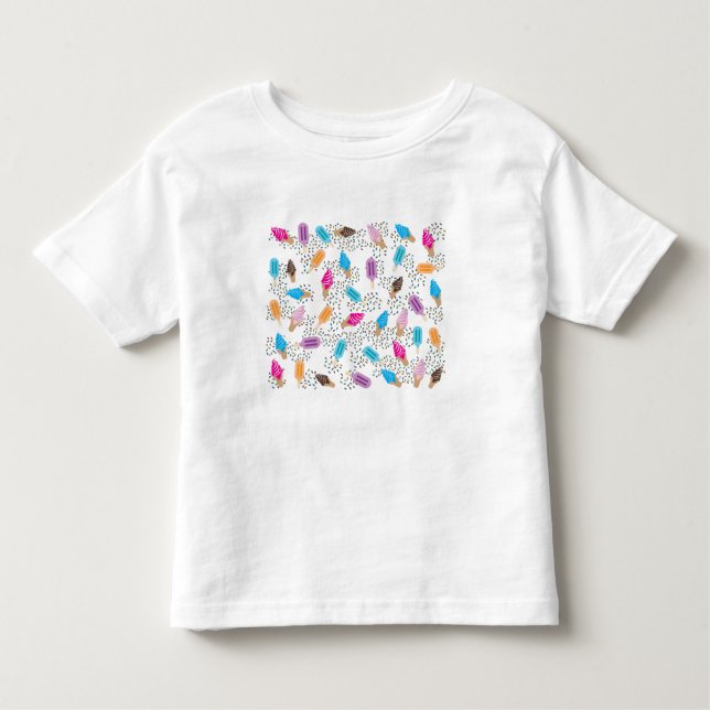 Camiseta Infantil Padrão de Sorvete de Verão Colorido (Frente)
