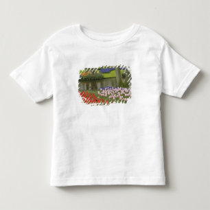 Camiseta Infantil Padrão de tulipas e flores de jacinto de uva,