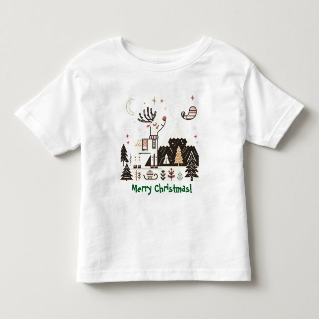 Camiseta Infantil Padrão Divertido de Rena Nórdica (Frente)