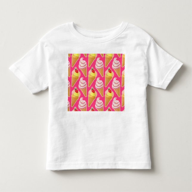 Camiseta Infantil Padrão rosa Kawaii com sorvete de morango (Frente)