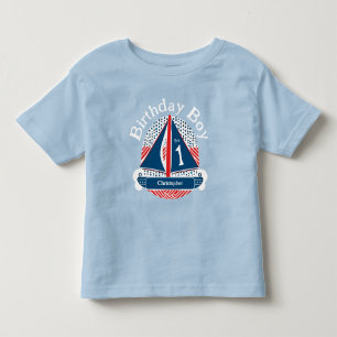 Camiseta Infantil Padrões náuticos de veleiro primeiro aniversario