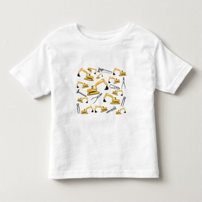 Camiseta Infantil Padrões para Construção de Escavador e Ferramentas (Frente)