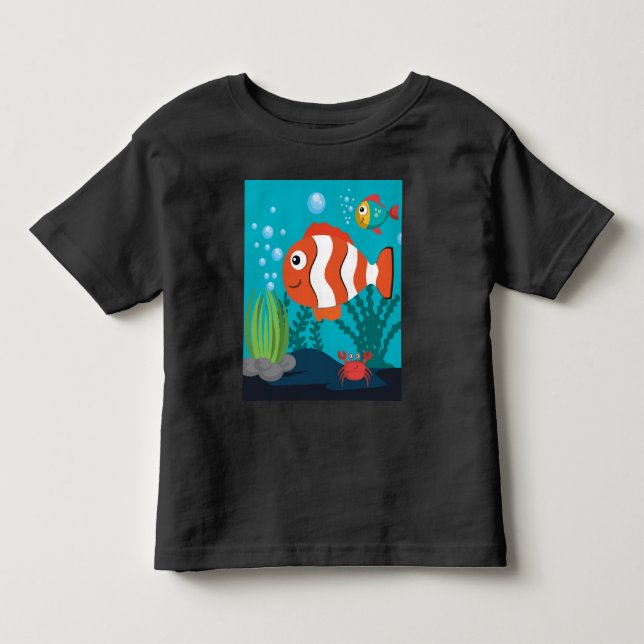 Camiseta Infantil Padronizar Padrão de Vida Marinha Peixe Caranguejo (Frente)