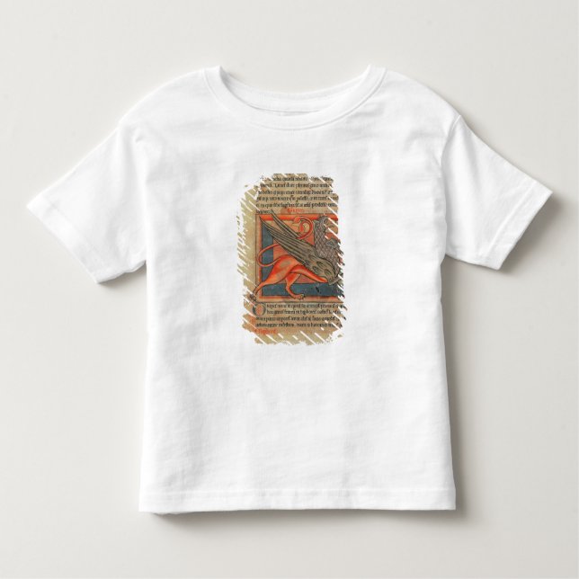 Camiseta Infantil Página do texto com uma ilustração de um grifo (Frente)