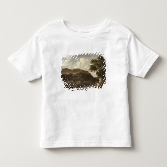 Camiseta Infantil Paisagem arborizada montanhosa com uma torrente (Frente)