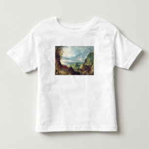 Camiseta Infantil Paisagem com mar e montanhas (óleo em canvas)