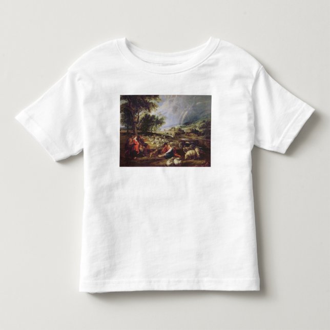 Camiseta Infantil Paisagem com um arco-íris (Frente)