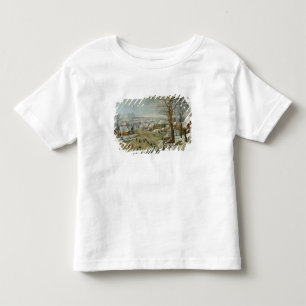 Camiseta Infantil Paisagem do inverno com patinadores e uma